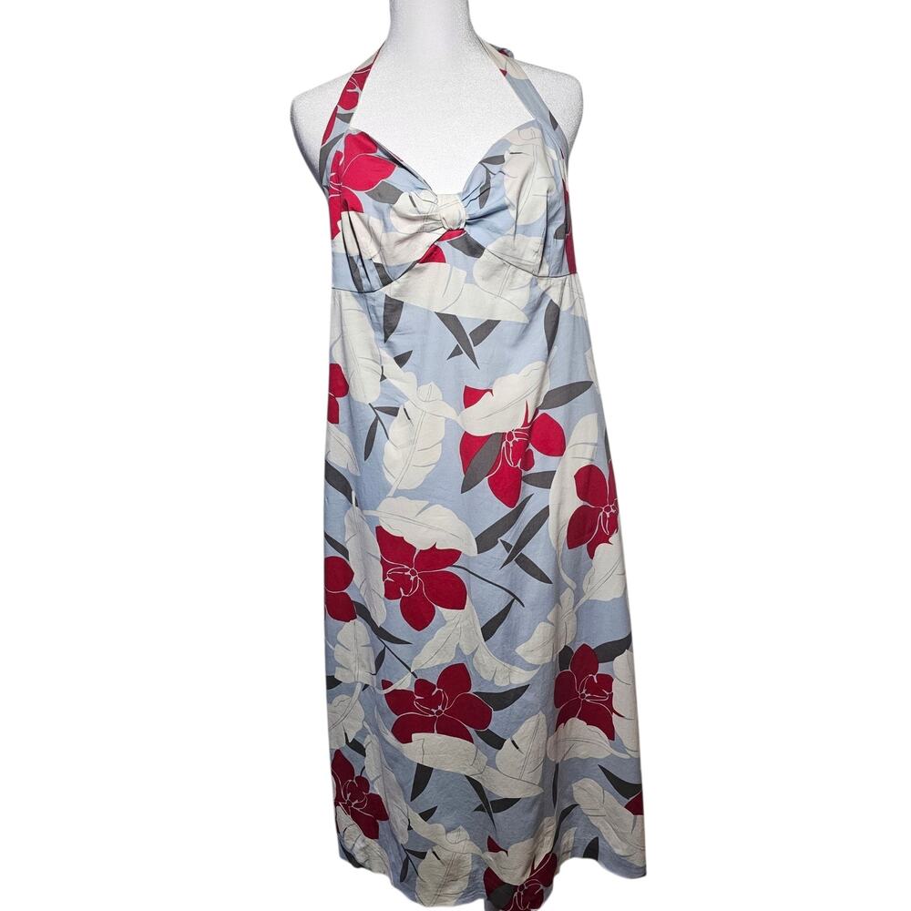 Tommy Bahama Stretch Colorful Hibiscus Floral Halter Midi Dress Size 10